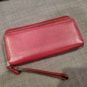 Coach Park Leather Wallet: Double Accordian Zipper Red